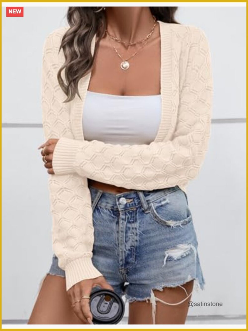 Cropped Cardigan Bolero Shrug Knit Open Front Long Sleeve Sweater - Picture 4 of 7